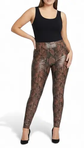 Commando Faux Leather Leggings Womens L Brown Snakeskin High Rise Stretch Shiny