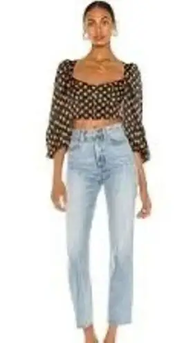 For Love & Lemons Lark Blouse NWT Black/Brown Polka Dot Size L MSRP $128 Black Size L