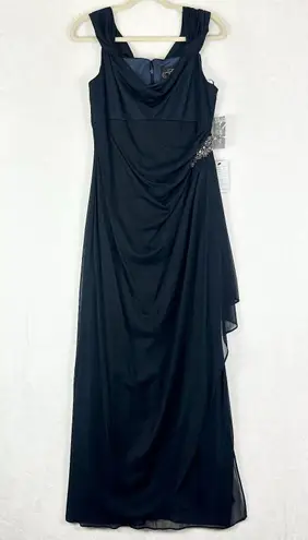 Alex Evenings Camille Cowl Neck Gown Size 12 NEW Navy Embellished Wedding Guest