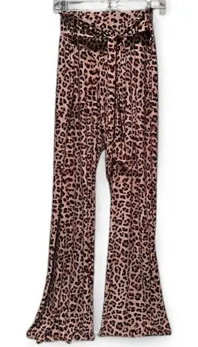 INC International Concepts Brown Leopard Animal Print Belted Flare Pants Medium Tan - Image 1