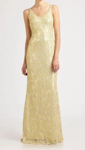 Badgley Mischka Collection Gold Beaded Sequin Formal Dress Gown Sz 2