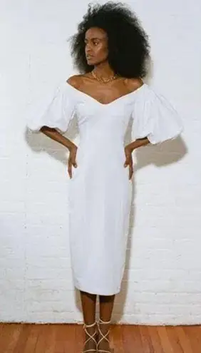 Mara Hoffman Namari Linen Puff Sleeve Midi Dress White Womens Size 2