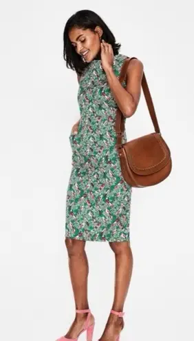Boden Martha Sleeveless Sheath Dress Forest Jungle Tropical Bird Print Green 4 Pink