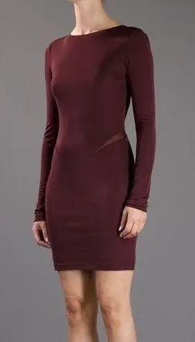 Alexander Wang T by women’s burgundy mesh inset fitted knit dress size small S