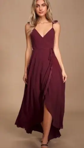 Lulus  Here's to Us Burgundy High-Low Wrap Dress Siz S Bridesmaid Wedding Formal