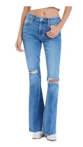 Dear John  womens 31 rosa flare light wash distressed jeans denim blue raw hem