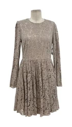 Needle & Thread Guipure Lace Mini Dress Long Sleeve Beige Gray Size US 8