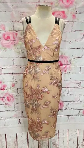 ASOS  Strappy Backless Floral Embroidered Pencil Nude Midi Dress Sz 6 NWT