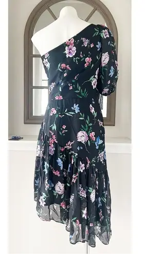 Shoshanna Midnight Gia One Shoulder Silk Floral Dress, Black Size 8 Retail $595