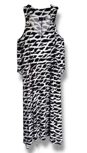 Rafaella Womens Dress Size S Black White Tie Dye Flounce Deep V Neck Maxi