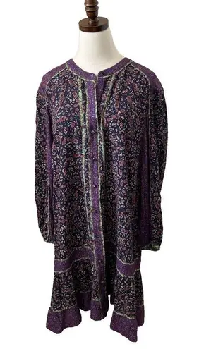 Veronica Beard Floral Crepe Mini Dress Purple Size 16 Flowy Boho Ruffles Tiered