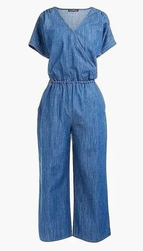 J. Crew Mercantile Chambray Denim Wrap Jumpsuit Size M Elastic Waist Pockets Blue Size M