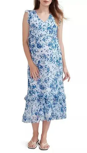 Hatch Luna Blue White Floral Print Ruffled V