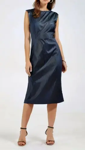 Classiques Entier Navy Sheath Lined Cap Sleeve Midi Dress