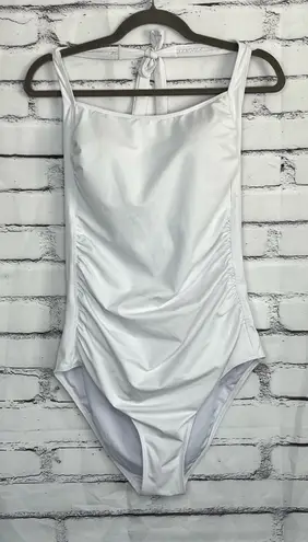 Tempt Me White Ruched Bodysuit OnePiece Swimsuit Women’s XXL Scoop Neck Tie Back