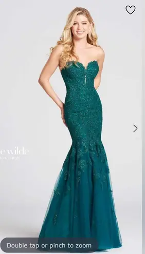 Ellie Wilde lace appliqué tulle mermaid sheer corset gown in emerald Size 4