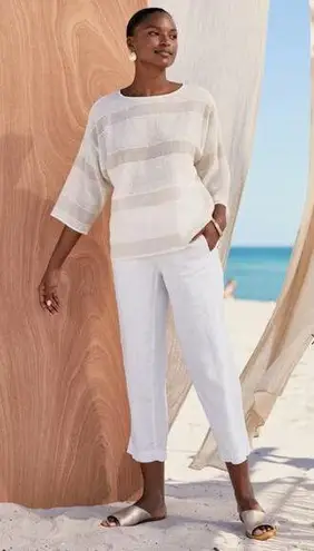 Women J.Jill Cropped White 100% Linen Ankle Pants size XL Petite Lagenlook Artsy