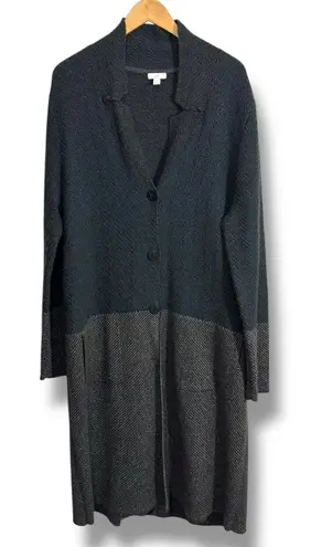 J. Jill Charcoal Gray Blue Colorblocked Knit Long Coatigan Jacket Size L