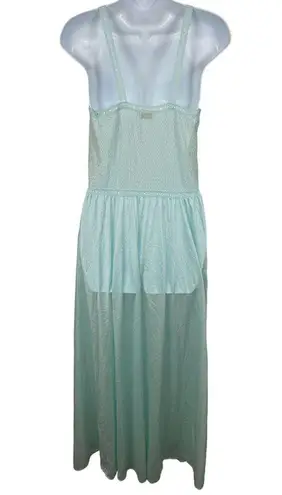 Vanity Fair Vintage Nightgown Medium Blue Plunge Lace Stretch Full Length Sexy