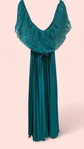 Vintage 70’s aquamarine lace top pleated maxi boho magical mermaid dress Blue