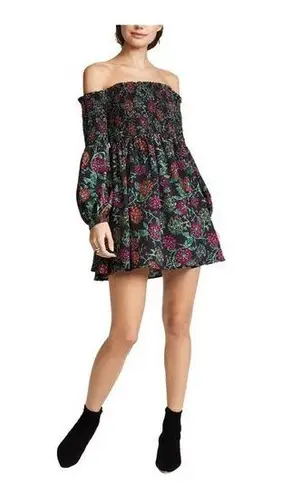 Likely Manning Smocked Off The Shoulder Floral Printed Mini Dress XS