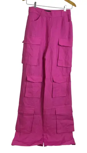 Selma Cilek Linen Cargo Pants Womens Medium Tall Hot Pink Pockets Handmade 34.5"