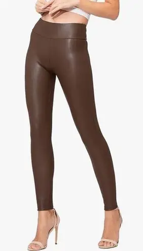 TAGOO Leggings Size Small Brown Liquid Shiny Stretch High Waist Tummy Control