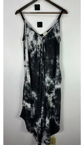 P & Rose Jumpsuit Small Black White Tie Dye Wide Leg Pockets Boho Festival Beach