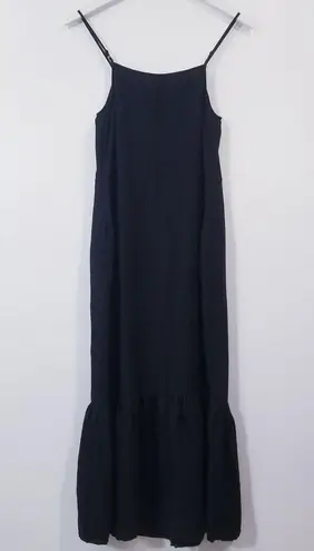 Something Navy Women size Medium Black Layered Midi Sundress Button Front