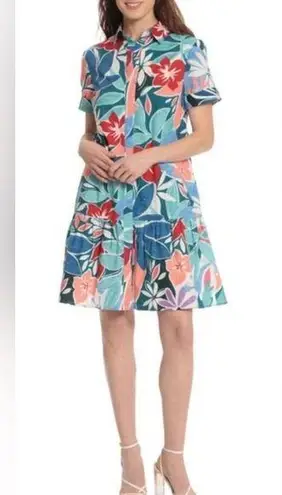 Donna Morgan Floral Short Sleeve V-Neck Button Down Poplin Dress Size 6