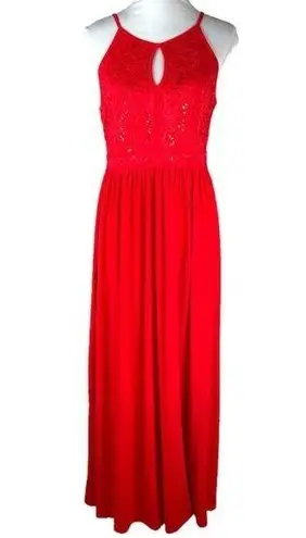 Candalite Lace Bodice Floor Length Dress Red Size Large