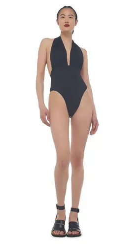 Norma Kamali Norma Kalama Halter Low Back Mio Swim One Piece Womens New Black XL