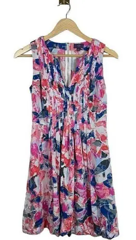 NYDJ Lana Floral Printed Fit and Flare Mini Dress in Pink/Blue Multi Size 4