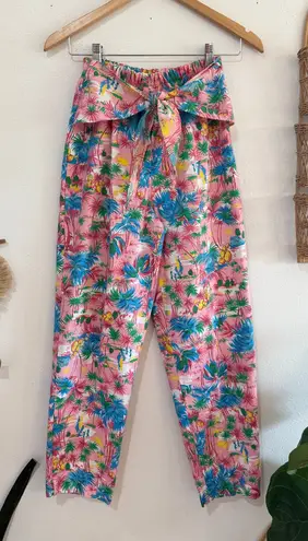 80’s Tiki Hawaiian Print Tie Front Cigarette Pants Pink Size 8