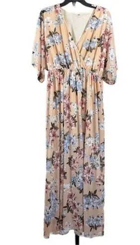 Elegant Floral Maxi Dress Cottagecore V Neck Empire Waist Bohemian Large Spring Blue