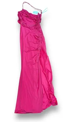 Katie May NEW Coral Winnipeg One Shoulder Ruched Knit Gown Size Large Side Slit