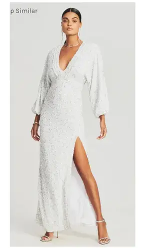 RETROFETE Camille Sequin Dress Size XL White NEW Wedding Bride Formal Maxi Slit