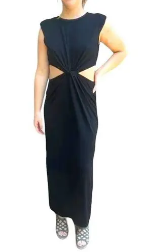 Boutique bought Black Knit Cut Out Shoulder Pad Maxi Dress