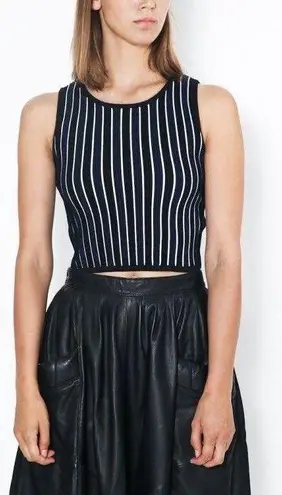 Jonathan Simkhai women’s navy vertical stripe knit rib crop top size small S