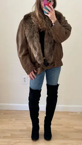 Vintage 1980s Flemington Furs Oversized Leather and Fur Winter Coat Size L