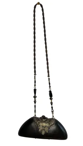 Maya Evangelista Resin Vintage Rhinestone Bead Clutch Handbag purse crossbody Black
