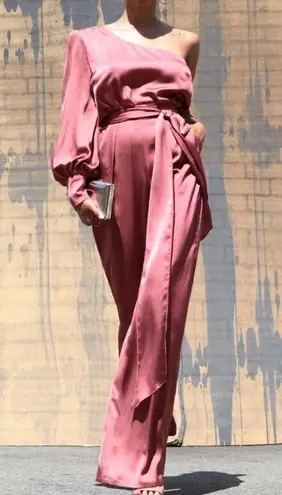 NEW! Dress Day Satin Pink Jumpsuit with One Off Shoulder Mauve Small