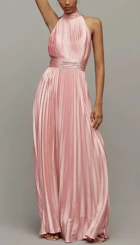 Mac Duggal NWT 26992 Halter Pleated Maxi Dress in Pink