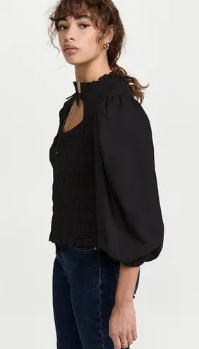 Love The Label Anthropologie Black Smocked Puff Sleeve Blouse Sz.S NWT