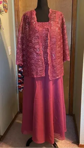 Pink chiffon sleeveless Mother of the Bride dress lace and sequins jacket 18W