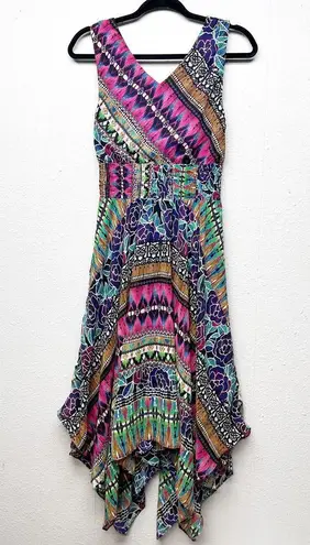 Rabbit Vintage Handkerchief Dress Womens 6 Empire Smocked Waist Artsy Festival Purple