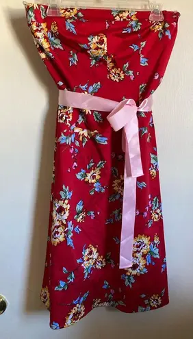 🌞Sheri Martin Red Floral Strapless Fit & Flare Dress Size 12