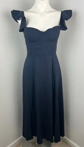 Dress Forum Linen Blend Corset Flutter Sleeve Midi Dress Small