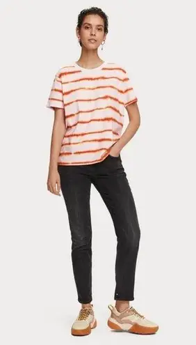 Scotch & Soda Orange Pink Tie-Dye Stripe T-Shirt Size Large