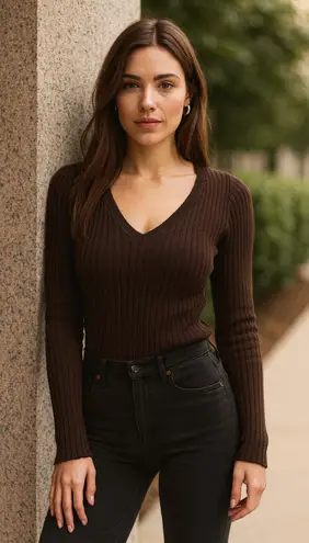 Bloomingdale’s Fifty Nine Vintage Brown Ribbed Silk Sweater XS